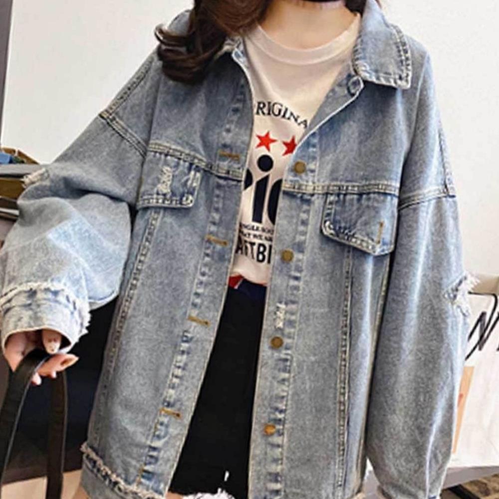 다올 청자켓 여자 데미지 데님 구제스타일 오버핏 자켓