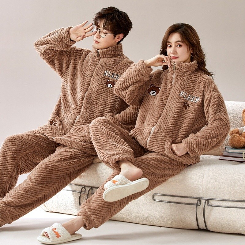 커플 잠옷 산호벨벳 플란넬 겨울 지퍼세트 여성용 캐티 MJL-9101