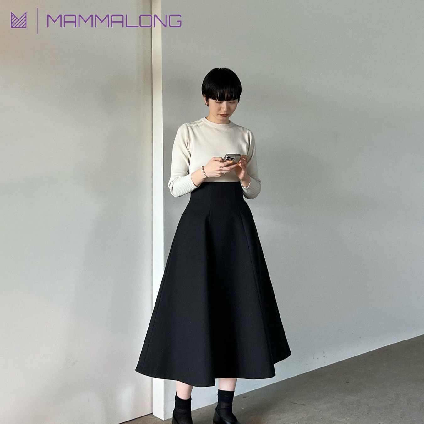 맘마롱 엄마옷 고급 봄 여름 가을 엘레강스 마담 하이웨스트 우산형 스커트 A라인 L