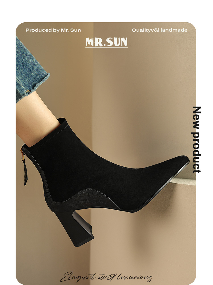 Mr Sun의 수제 반투명 양가죽 포인티드 토 슬림 숏부츠 여성 9998N1669326