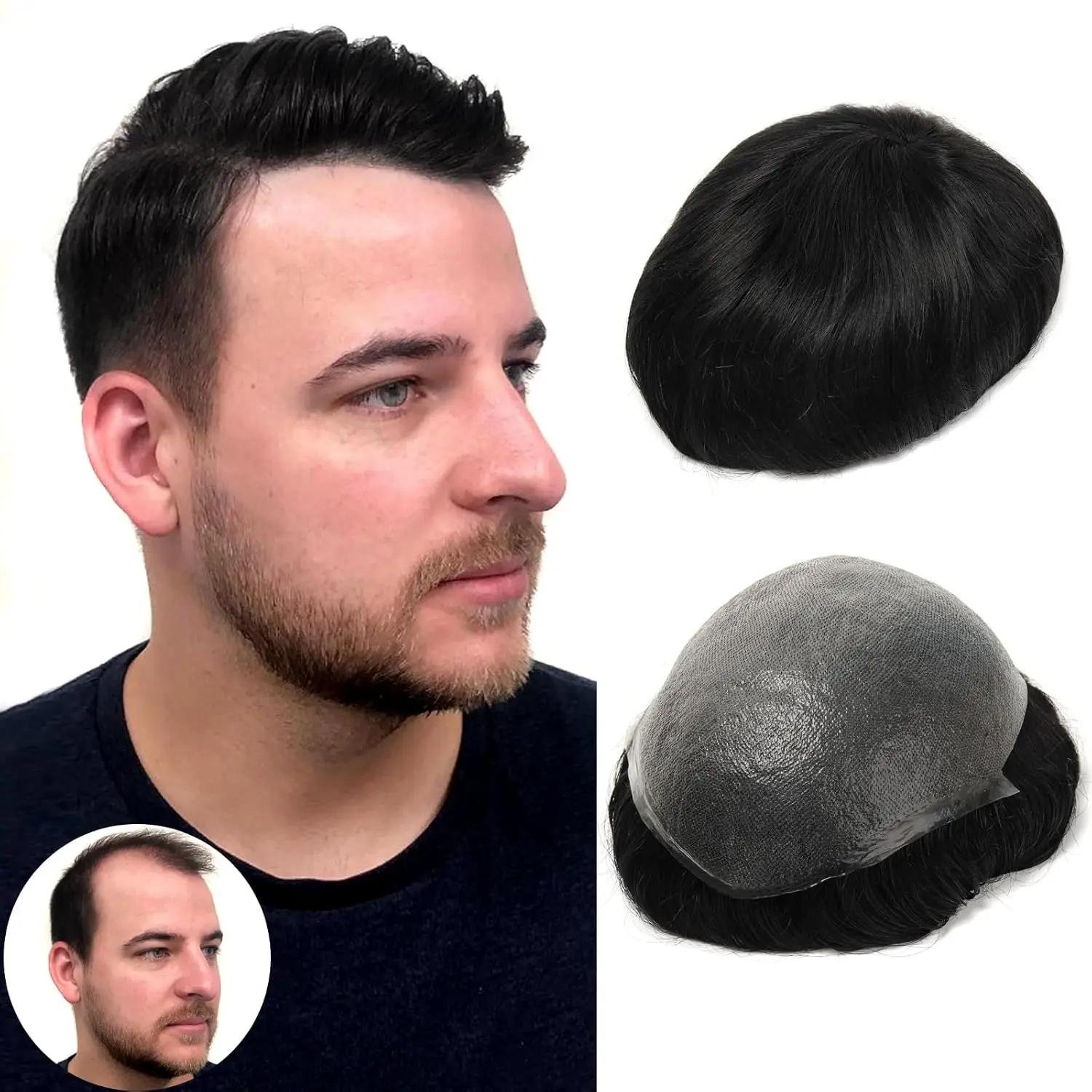 남성용 초박형 피부 Toupee 0 초박형 스킨 헤어 시스템 인모 다크 블론드