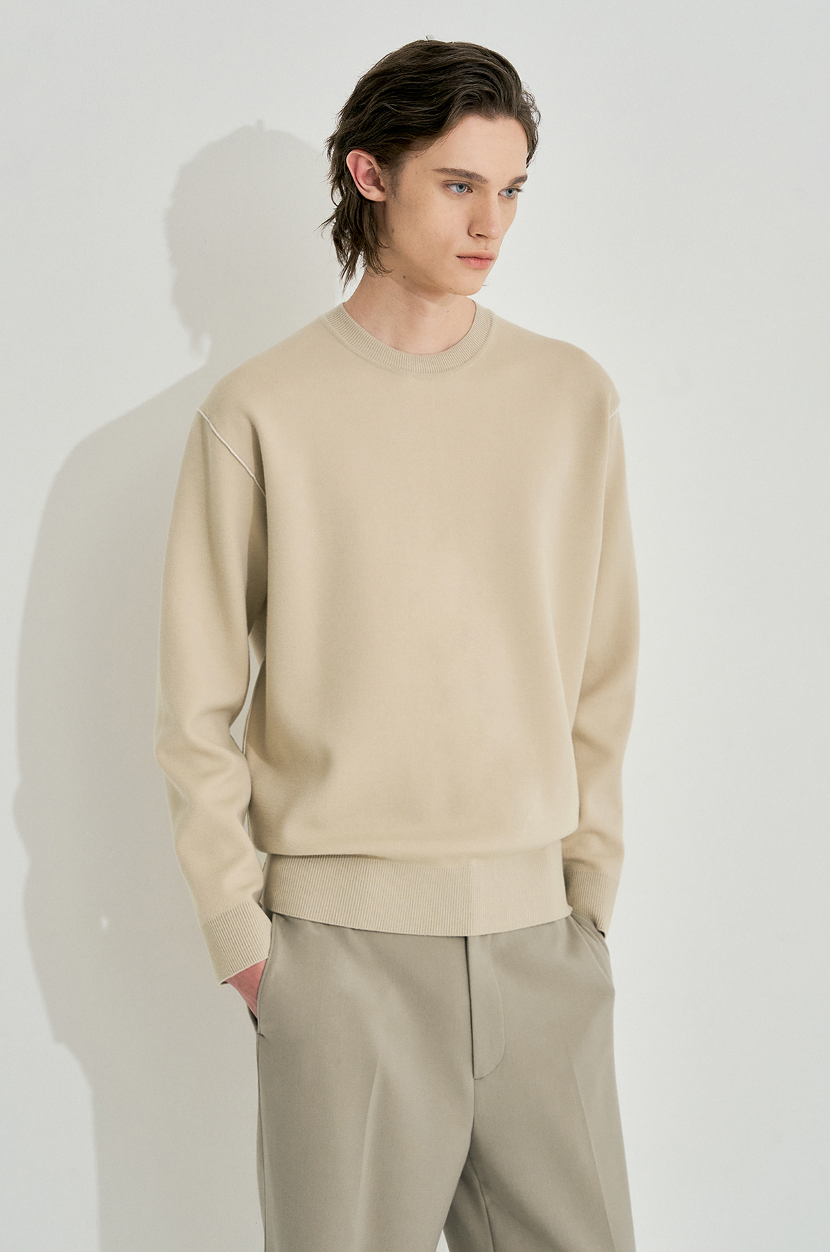 시스템옴므 SYSTEM HOMME 울 블렌드 컬러 라인 니트 탑 PE SH2E8KRN003M