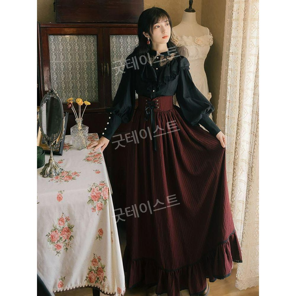 레이스드레스 미스터션샤인 여자 검정색 개화기의상 경성의복 유럽복고 중세드레스스카프