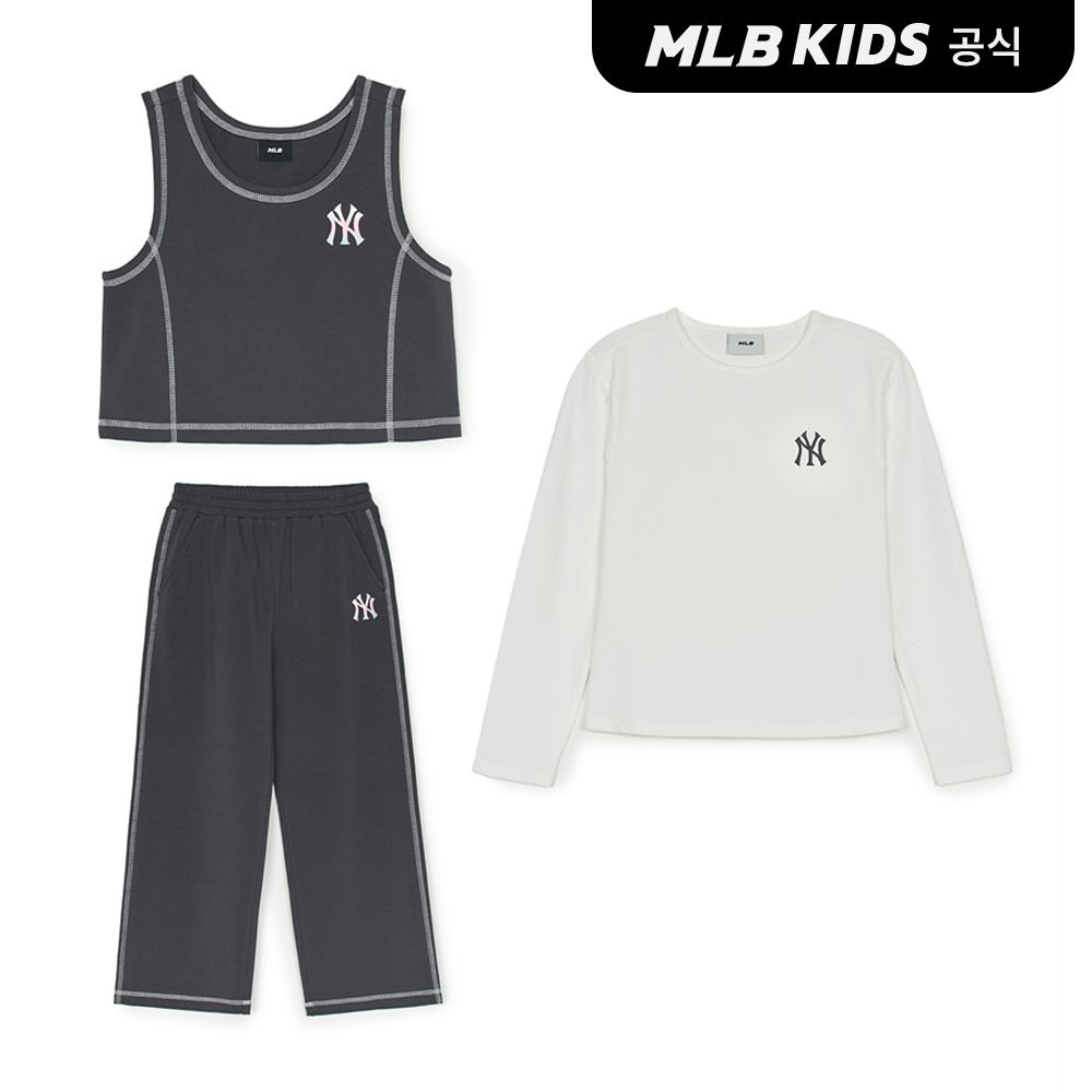 MLB키즈 MLB키즈 바시티 여아 조끼 티셔츠 3 세트 NY Charcoal 7FS1V2151-50CGS