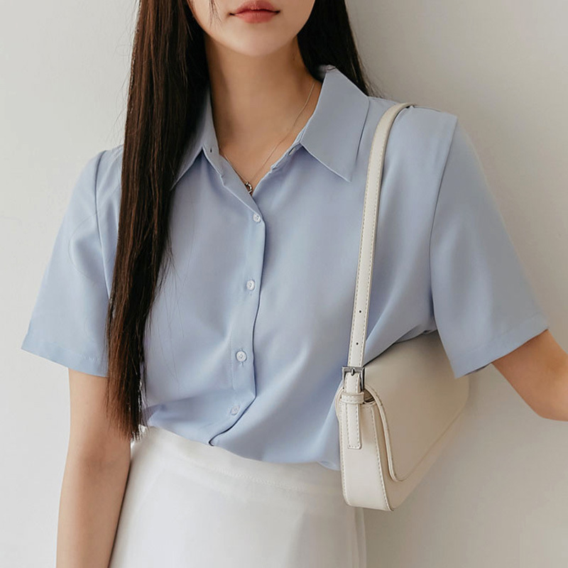 원썸 여성용 반팔 셔츠 카라 블라우스 오피스룩 L 77 스카이블루