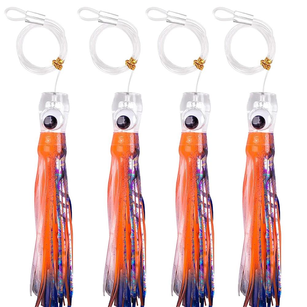 마린 참치 와후 낚시 미끼 바닷물 트롤링 리지드 오징어 스커트 4 4Pcs Orange-Black 1개 A 68 5g