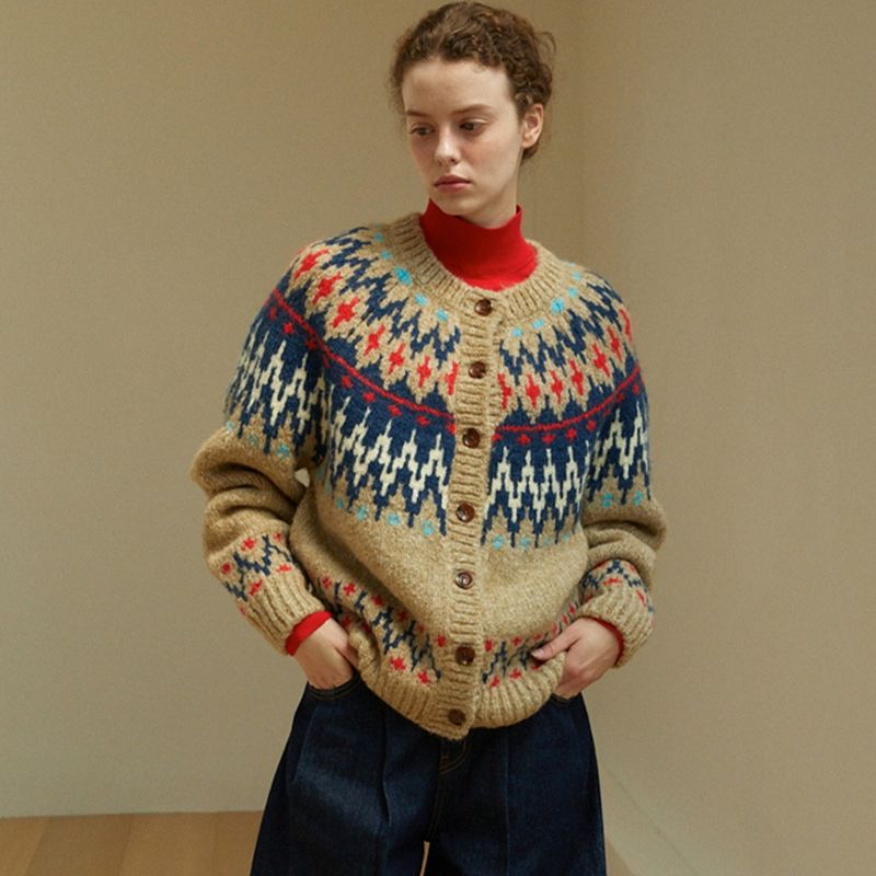 그린버터 그린버터 Zigzag Nordic Alpaca Cardigan 2COL