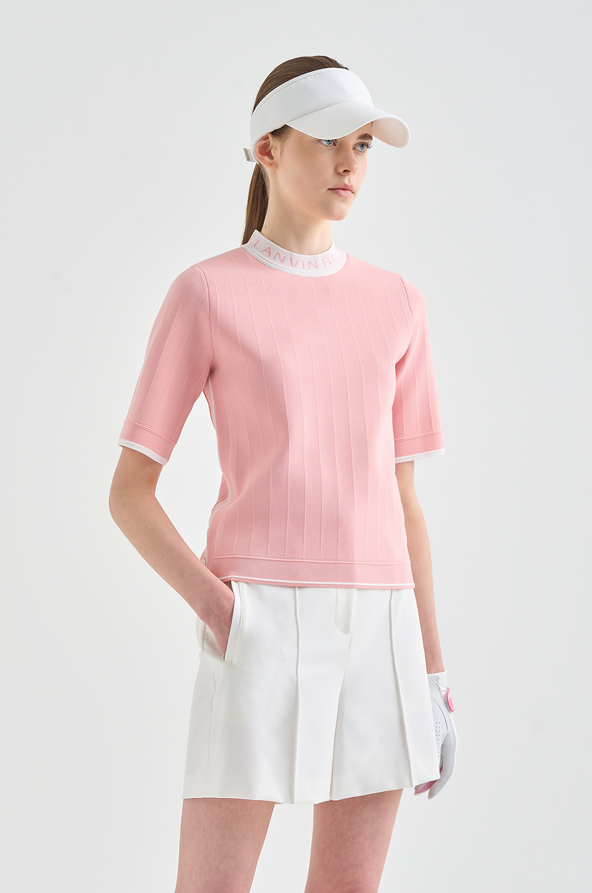 LANVIN BLANC 로고 인타르시아 니트 탑 RP LB2E1KTO822W