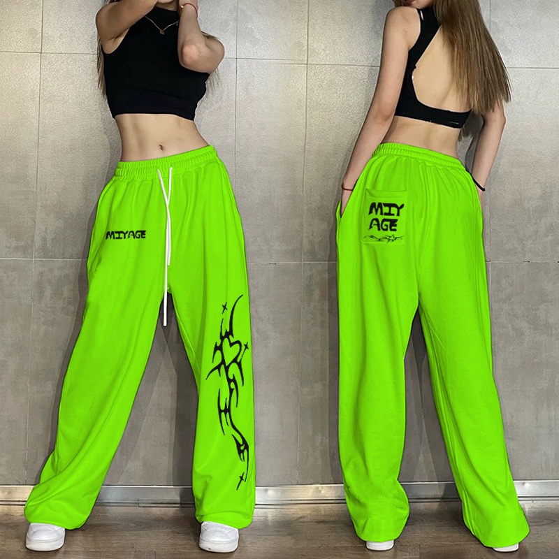 댄스홀릭 유니크한 루즈핏 힙한 와이드 줌바댄스 바지 0199그린순면품질의넓은다리조임끈 1개