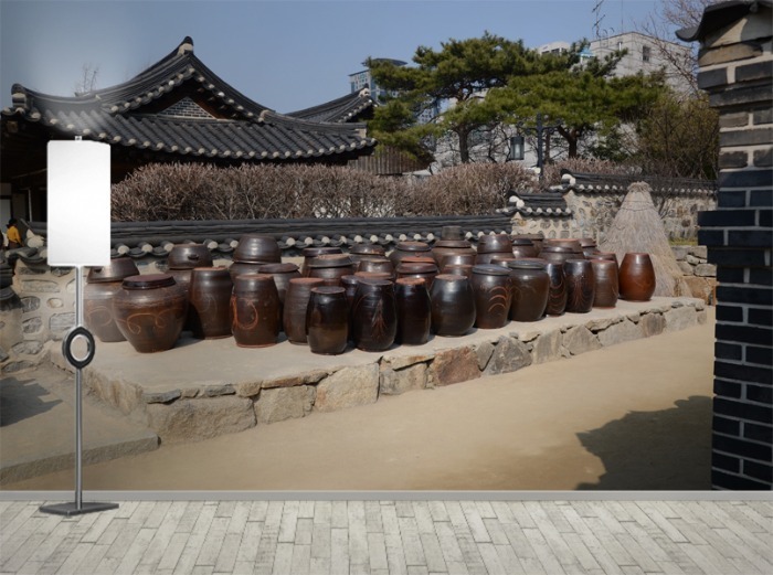 포토 벽지- 경복궁 한옥마을 장독 3폭 제작도 실크 21PH058 3120X2400