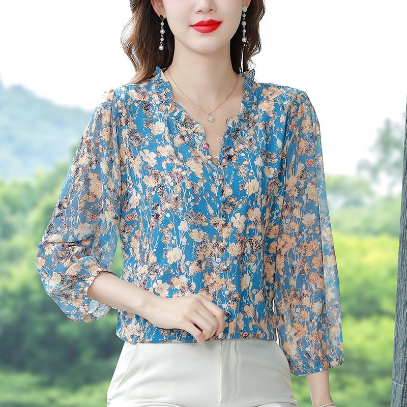 오피스룩 미시 셔츠 빈티지 봄 클래식 정장 엄마옷 엄마 블라우스 상견례 푸른 색