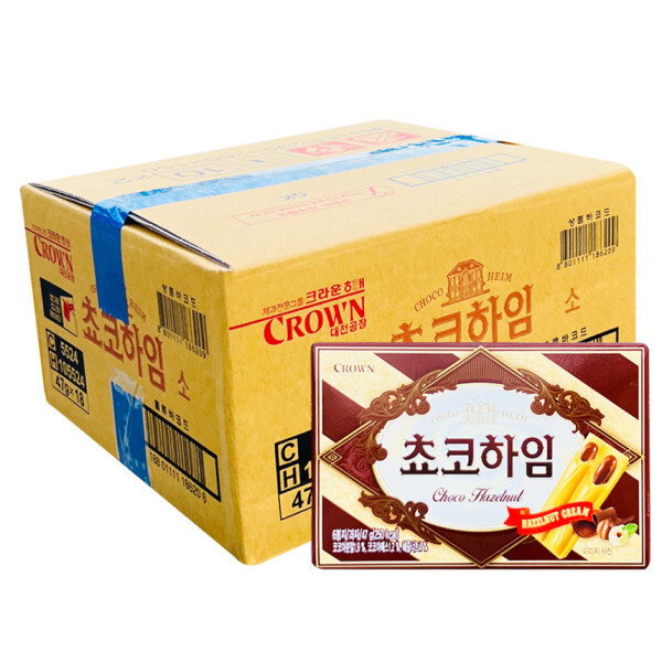 크라운 쵸코하임 47g 18개 1박스 한박스 대용량 초코 맛 비스켓 과자 쿠키 주전 부리 스낵