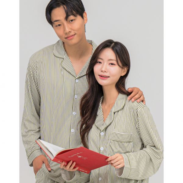 에이원 AONE SET 커플 피치기모 클래식 라인 카라 잠옷 439662