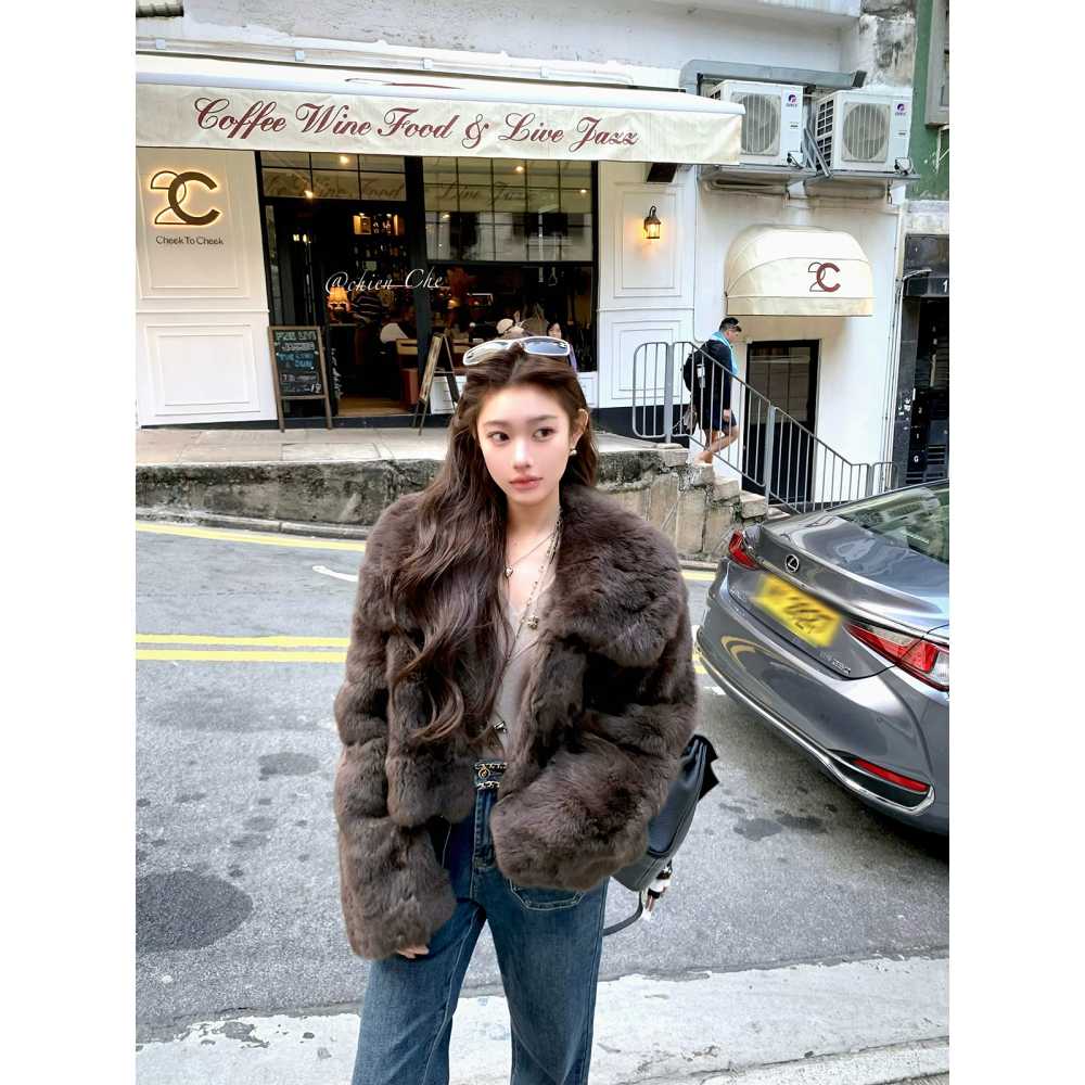 로젯 커피 페이크 래빗 퍼 코트