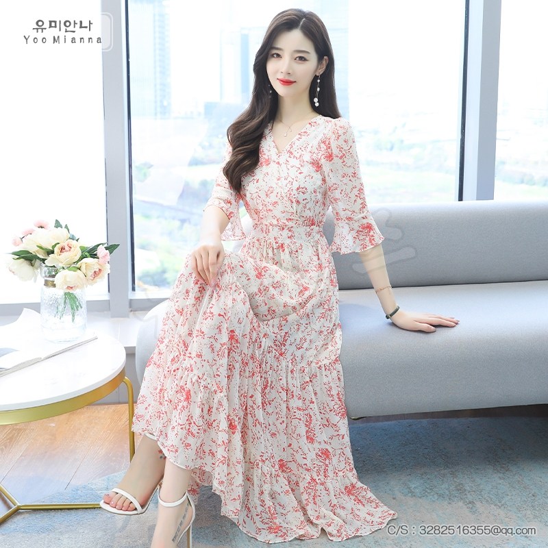 플라워 원피스 허리 여밈 롱스커트 뉴타임즈 A10 잔색 N195B315