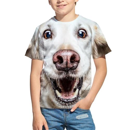 Kid All Over Print 3D 그래픽 재미있는 강아지 얼굴 반소매 티셔츠 남아 여아용 하바구