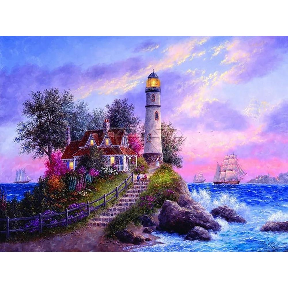 컬러 벨벳 캔버스 송진 페인팅 키트 조경 농장 등대 모자이크 자 13 5 1개 D 120C Resin 50x70
