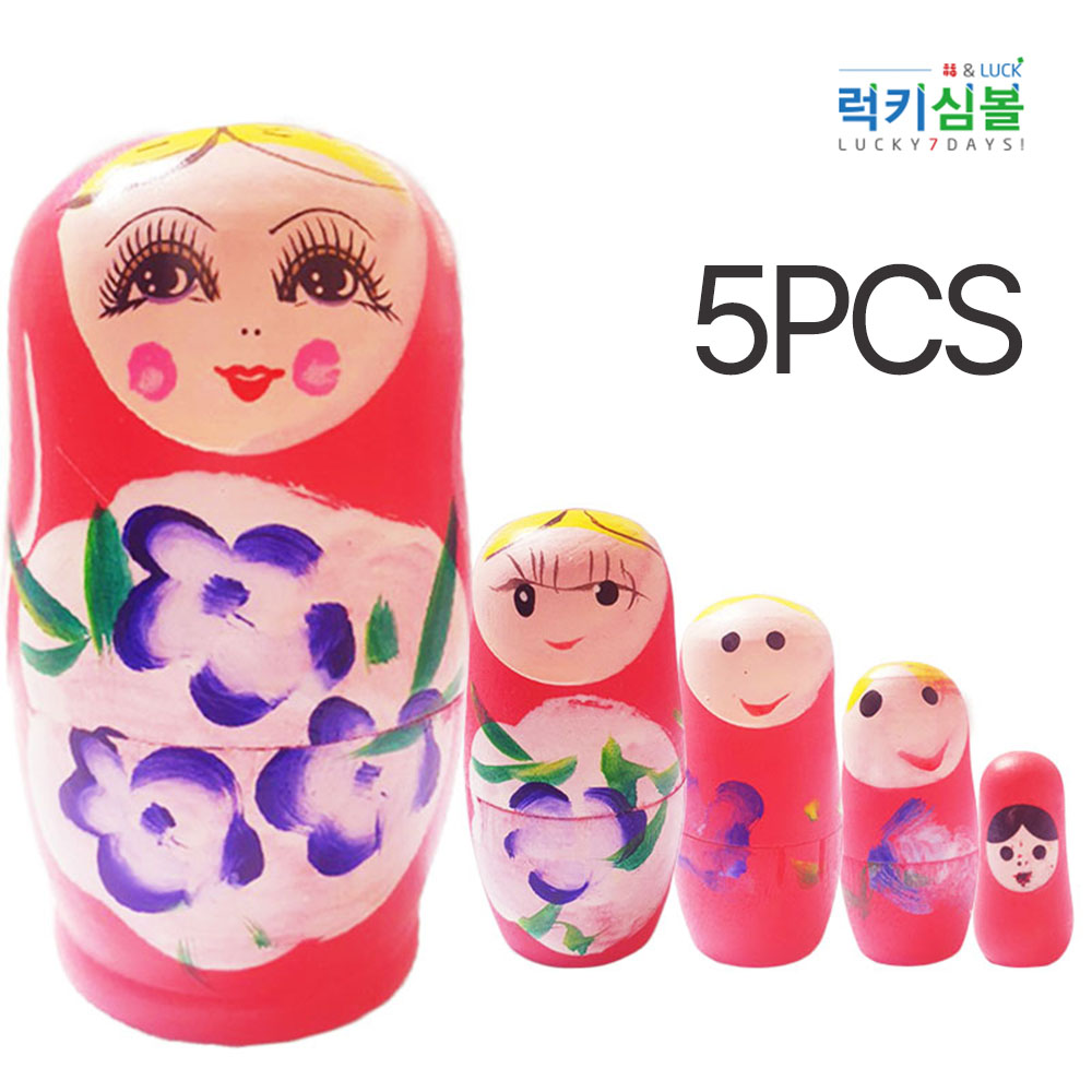 럭키심볼 행운의 마트료시카 5pcs 1세트 신혼선물 집들이선물 결혼선물 행운의 마트료시카 핑크제니