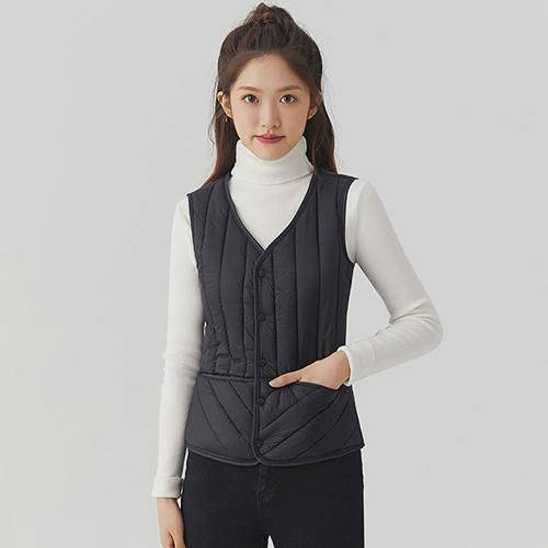 2023 가을 겨울 편안하고 가벼운 여성 기모 원터치 베이직 심플 패딩 코튼 조끼 슬림 기모QOYO