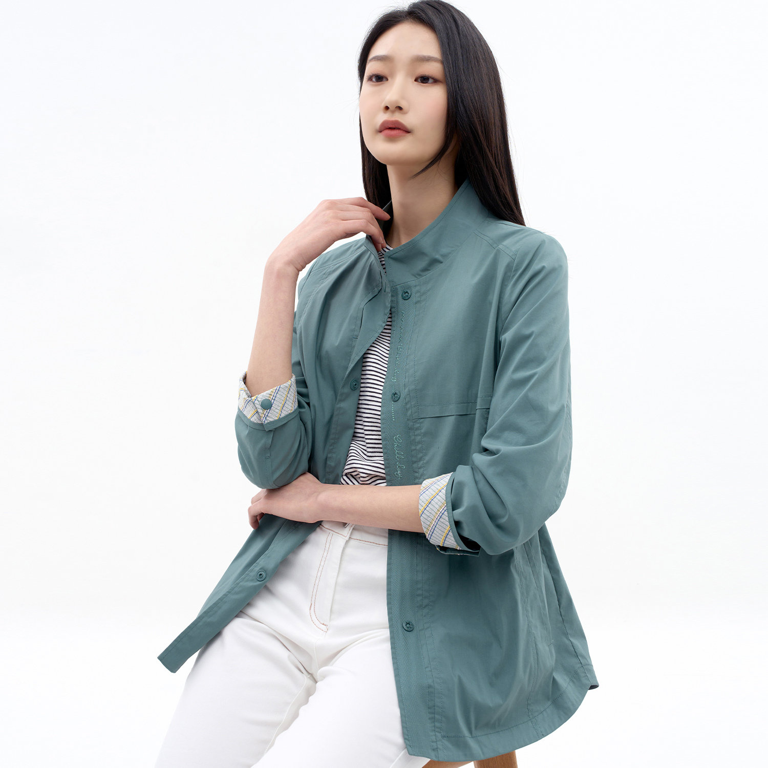 지센 여성 하이넥 사파리 코트 GE LCCAN223