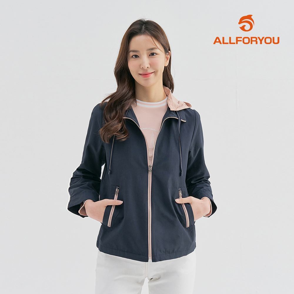 올포유 올포유 모델착장 여성 배색 후드 포인트 단기장 사파리 점퍼 ALFRM2156-915
