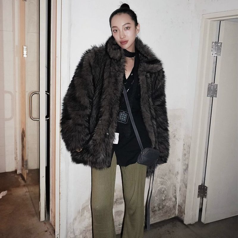 밀로 우먼 세원 버클 롱 헤어 퍼 자켓 M