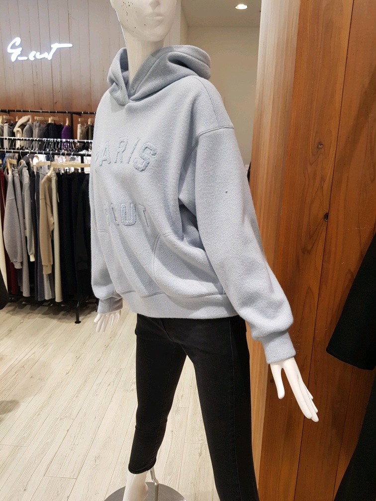 지컷 지컷 스냅 버튼 넥 부클 로고 후드 티셔츠 7214440103