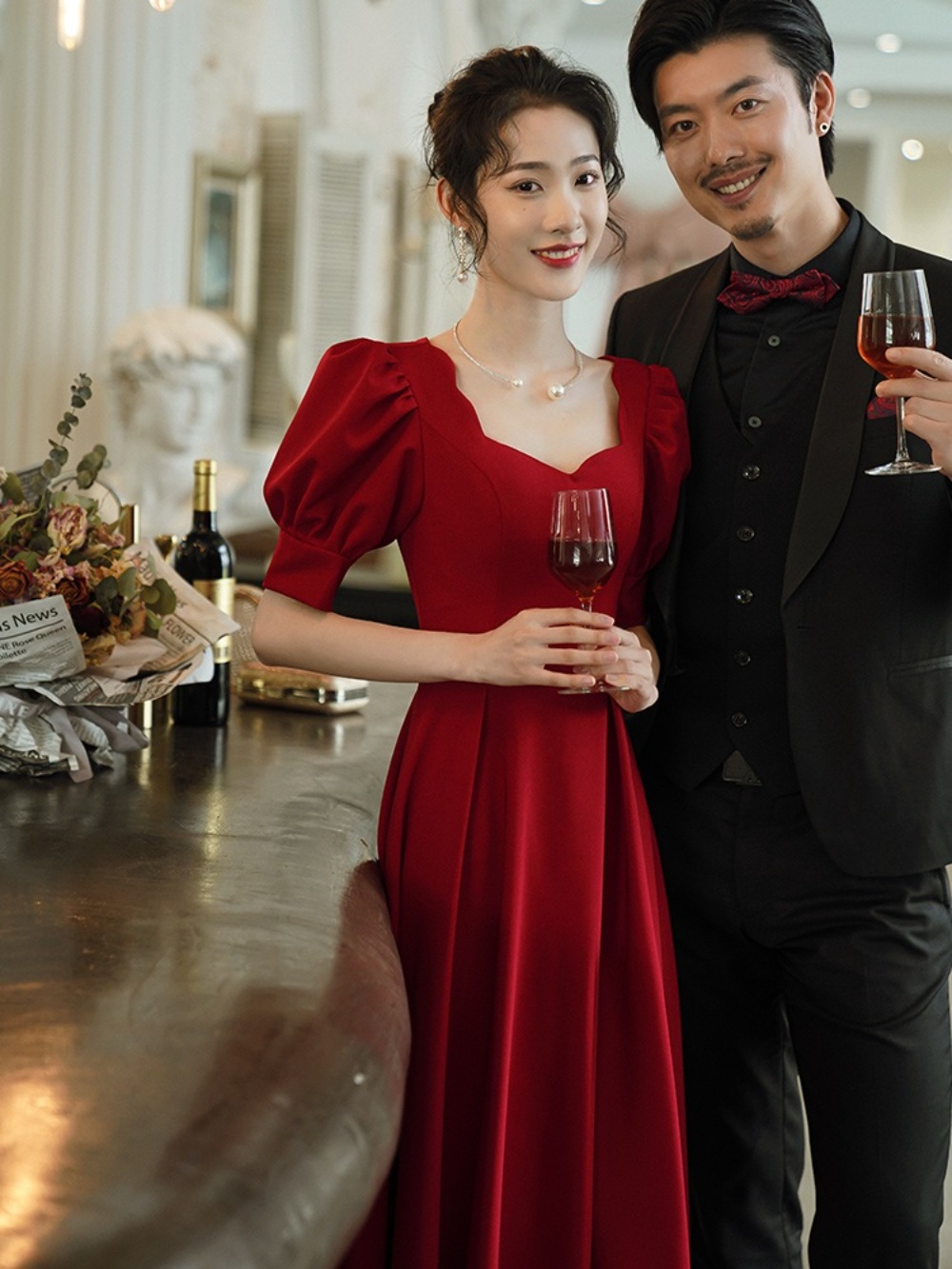 와인 연주드레스 단정한 피아노 파티복 롱 성악 중창단 엄마돌 연주회 파티룩 결혼식