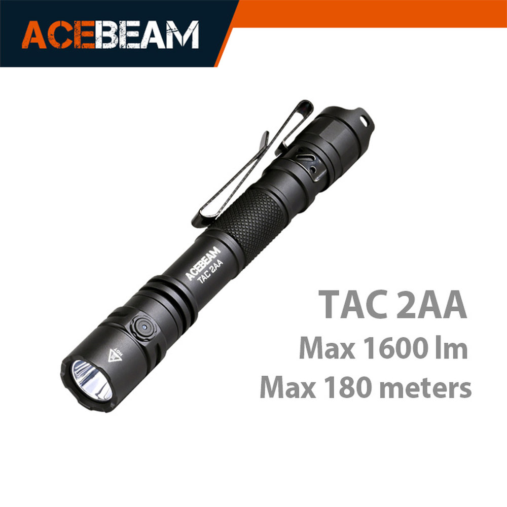 ACEBEAM TAC 2AA LED 손전등 후레쉬 1600 루멘 181 미터 휴대용 EDC USB C 충전식 배터리 더블 버튼
