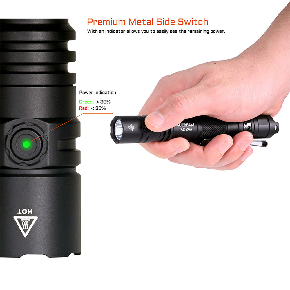 ACEBEAM TAC 2AA LED 손전등 후레쉬 1600 루멘 181 미터 휴대용 EDC USB C 충전식 배터리 더블 버튼