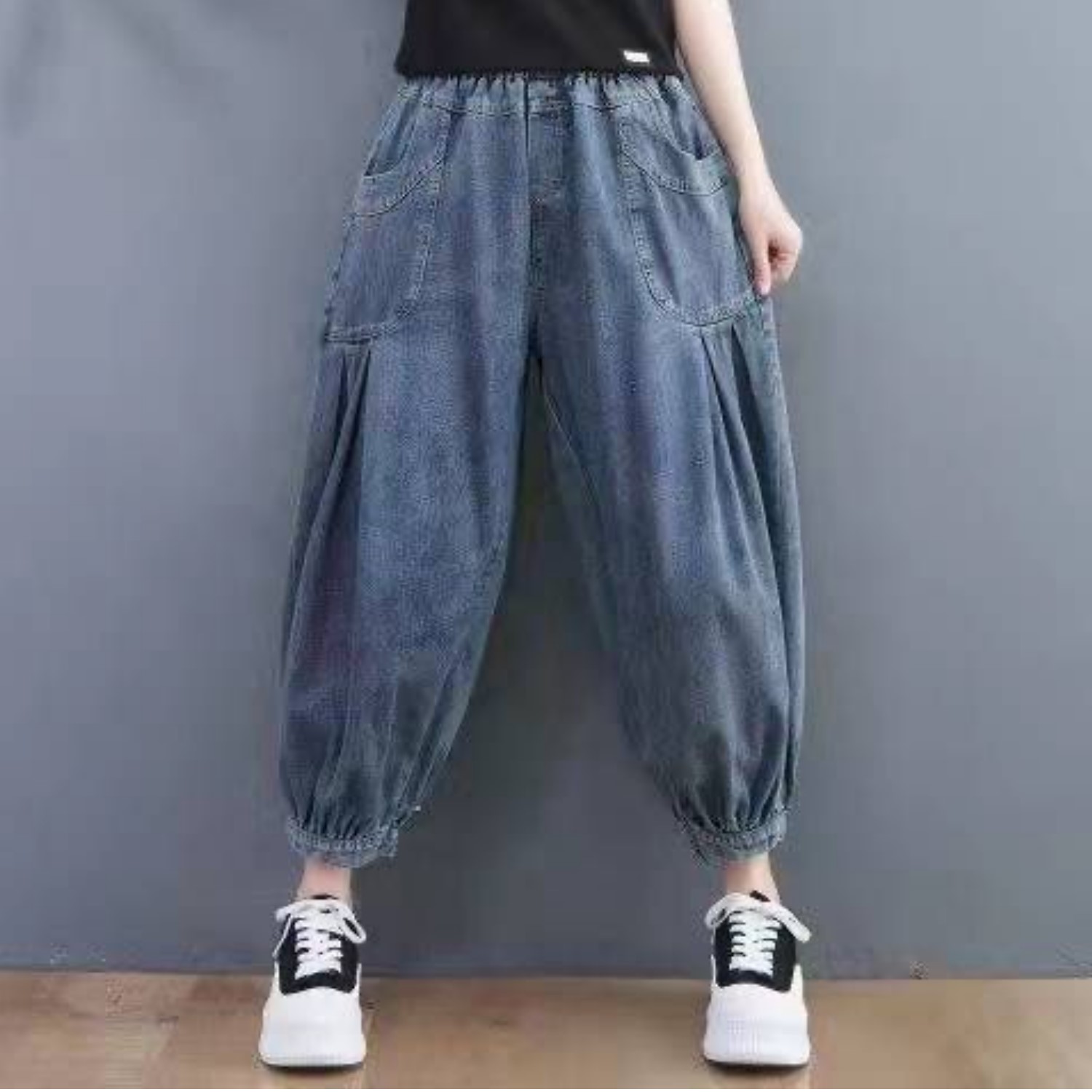 와와맘 WAWAMOM 여성 통바지 배기바지 데님똥싼바지 여성 항아리바지 밴딩 바지 M 55kg EDB24