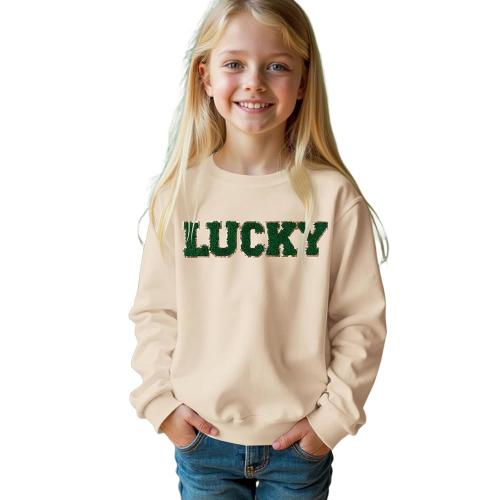 BOUTIKOME Kid Girls St Patricks Day Sweatshirts Glitter Lucky Shirts Long Sleeve Pullover Ch