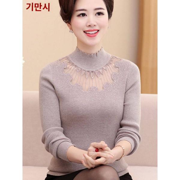엄마옷 단색 이너 톱 중장년 여성복 봄옷 터틀넥 니트 중년 여성 스웨터
