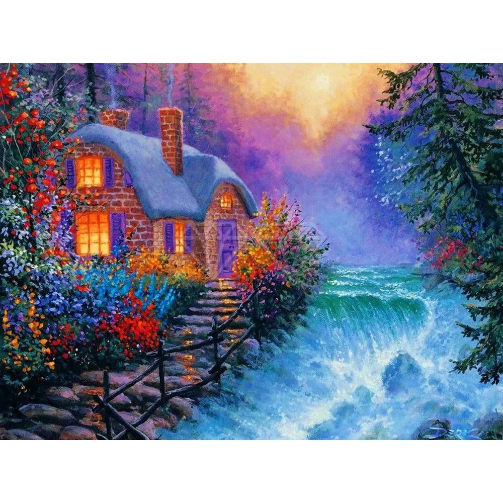 컬러 벨벳 캔버스 송진 페인팅 키트 조경 농장 등대 모자이크 자 11 1 1개 H 120C Resin 40x50