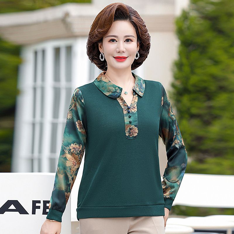 화려한 중년 티셔츠 카라 블라우스 할머니 엄마 셔츠 가을옷 봄옷 긴팔 딥그린