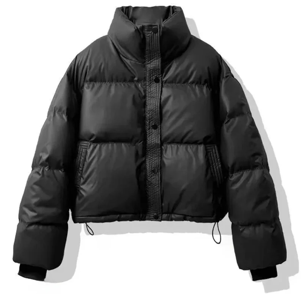 여성가죽숏패딩 외투 재킷 PU 루즈핏 짧은 하이넥 카라 잠바 M 50-60kg