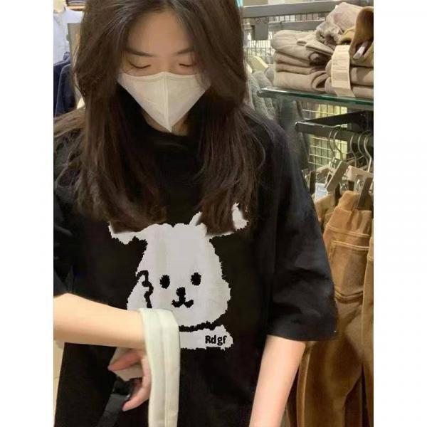 순면 아메리칸 빈티지 잉크 그린 반팔 티셔츠 여 봄 여름 루즈핏 아카데미 ins