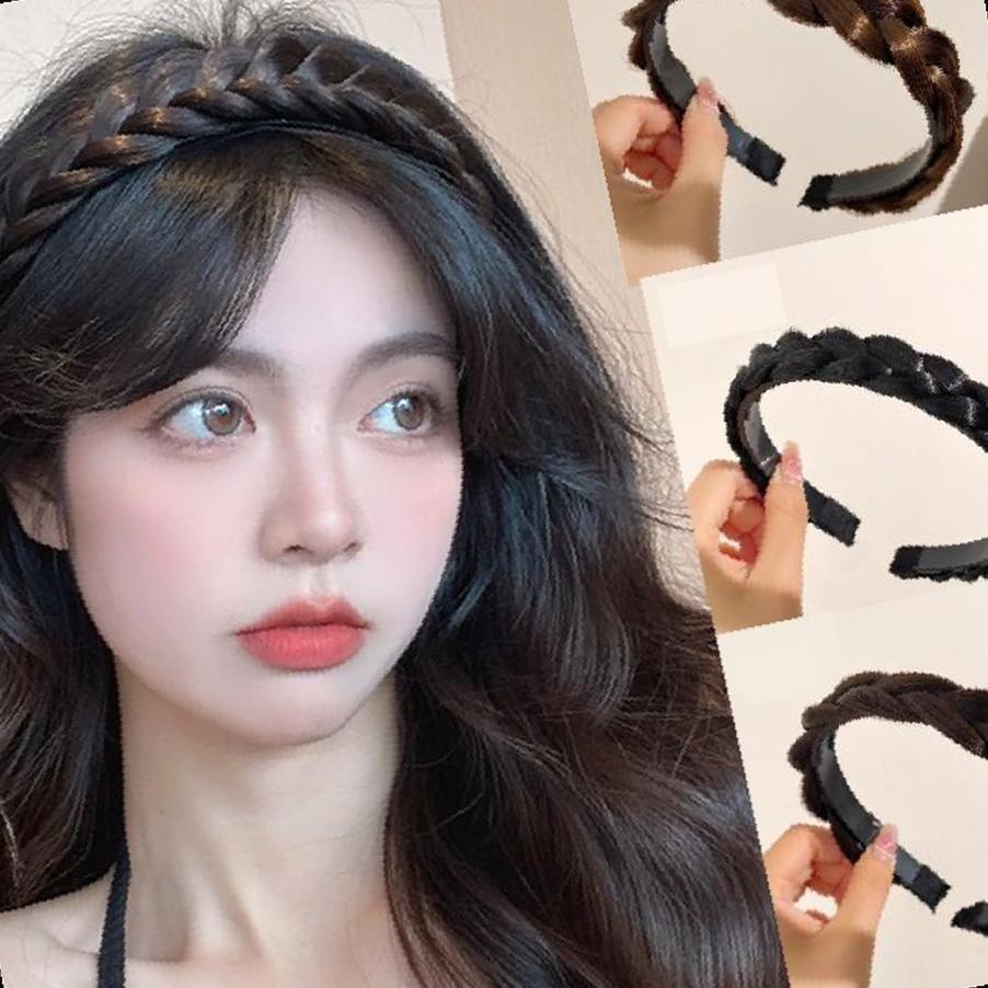 볼륨 헤어밴드 여성용 땋은 꽈배기 머리띠 가발 꼬임 스타일링 두피보호 브라운블랙
