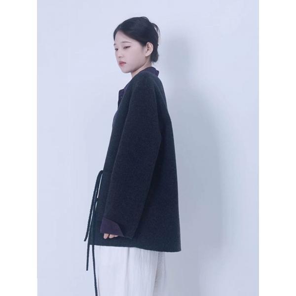 가을 겨울 샤오중원 혁신 차이나 울 코트 여 리버시블 숏 기모 보온 접시 단추 우아함