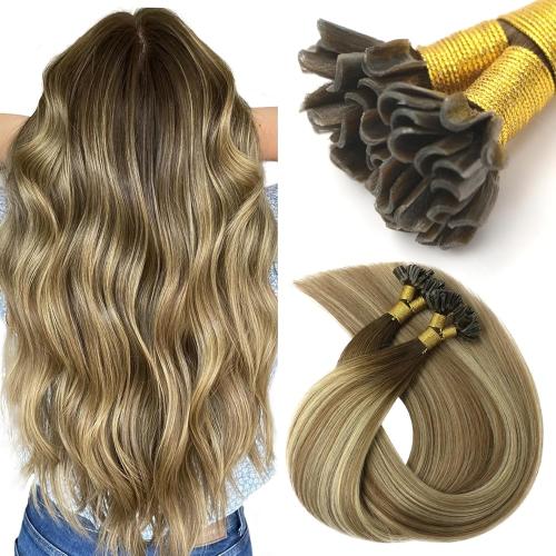 VINBAO U Tip Hair Extensions Human Hair 50G 50S Ombre to Light with Blonde Kerat