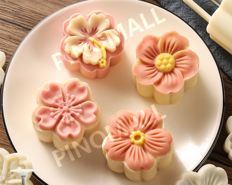 월병 틀 화과자 떡 다식 스탬프 A 치우시 꽃 4조각 3 30g