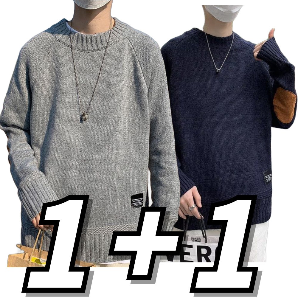 포에이치 남자 겨울 니트 포인트패치 라운드넥 루즈핏 긴팔 스웨터 1 1 100
