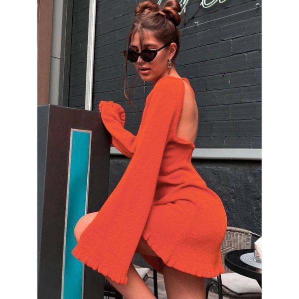 Flare long sleeved short skirt저지 스트링 백오픈원피스 플레어긴팔스커트