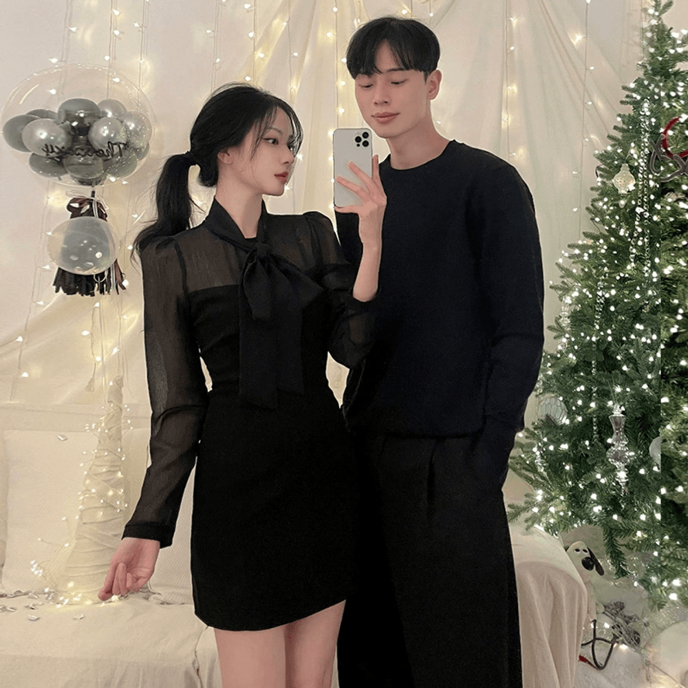 크리스마스커플룩 스웨터 파티룩 스타일 빨간 겨울 남L