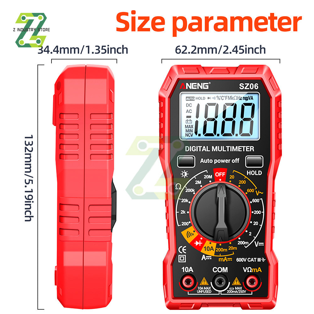 ANENG SZ06 디지털 멀티 미터 2000 카운트 스토리지 전문 전압 현재 옴 테스터 AC DC Ammeter LCD스크린