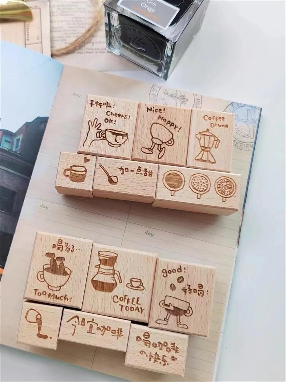 빈티지 커피 스토리 나무 고무 스탬프 스크랩북 사진 앨범 카드 1 Coffee B Set