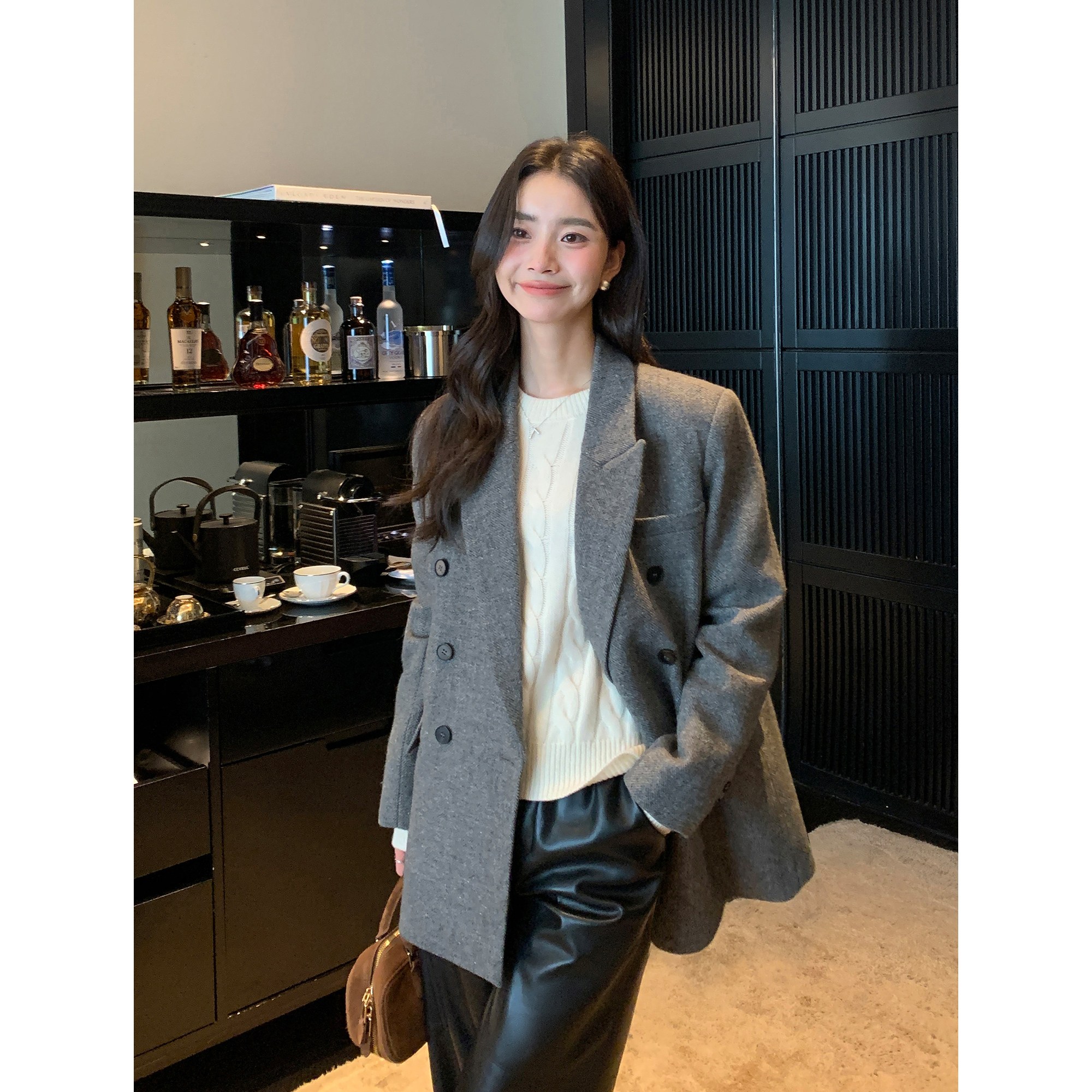 롱코트 여성 헤링본 블레이저 Maven 플러시 하이 02 혼합 반점 03 L