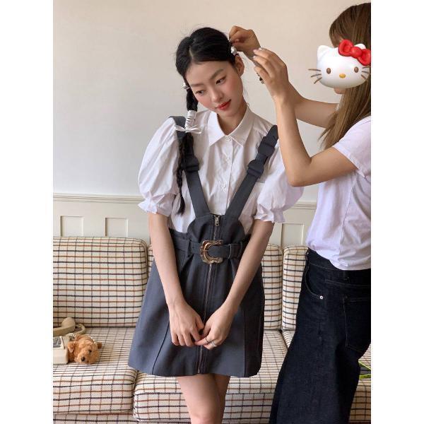 설탕 쓴맛 없는 맞춤 벌룬 블라우스 반팔 프렌치 스위트 소녀 슬리브 루즈핏 아카데미 스타일 상의