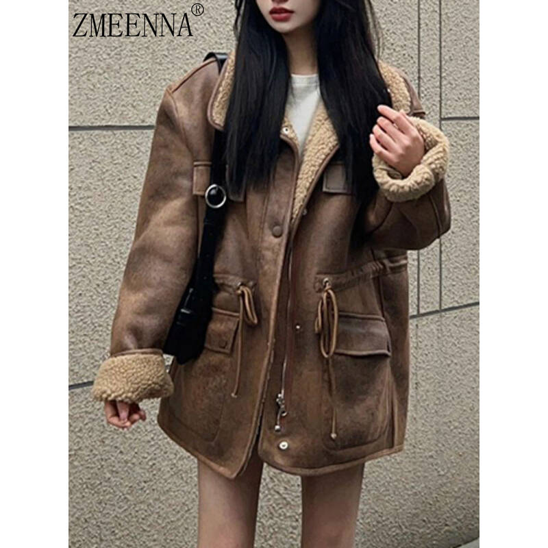 ZMEENNA 타이드 재킷 리버시블 루즈 올 매치 두꺼운 빈티지 사파리 유럽 코트 2025 가을 겨울