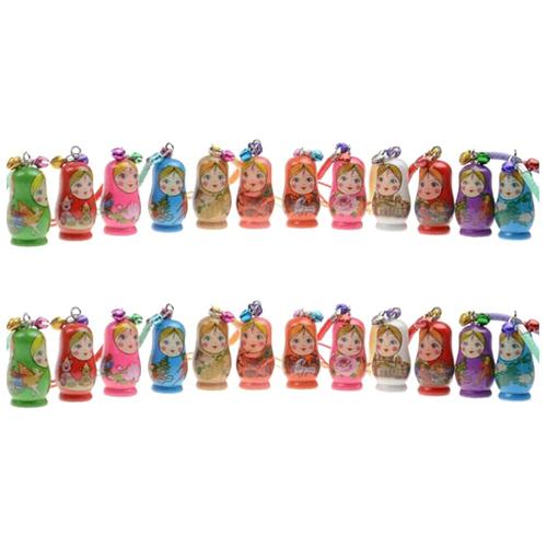 STOBOK Matryoshka 러시아 인형 열쇠 고리 나무 중첩 키링 참 24개 세트 랜덤
